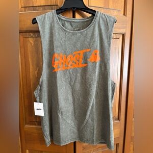 NWT GHOST Monocloud Sleeveless Tee green acid wash color orange logo Men’s Large
